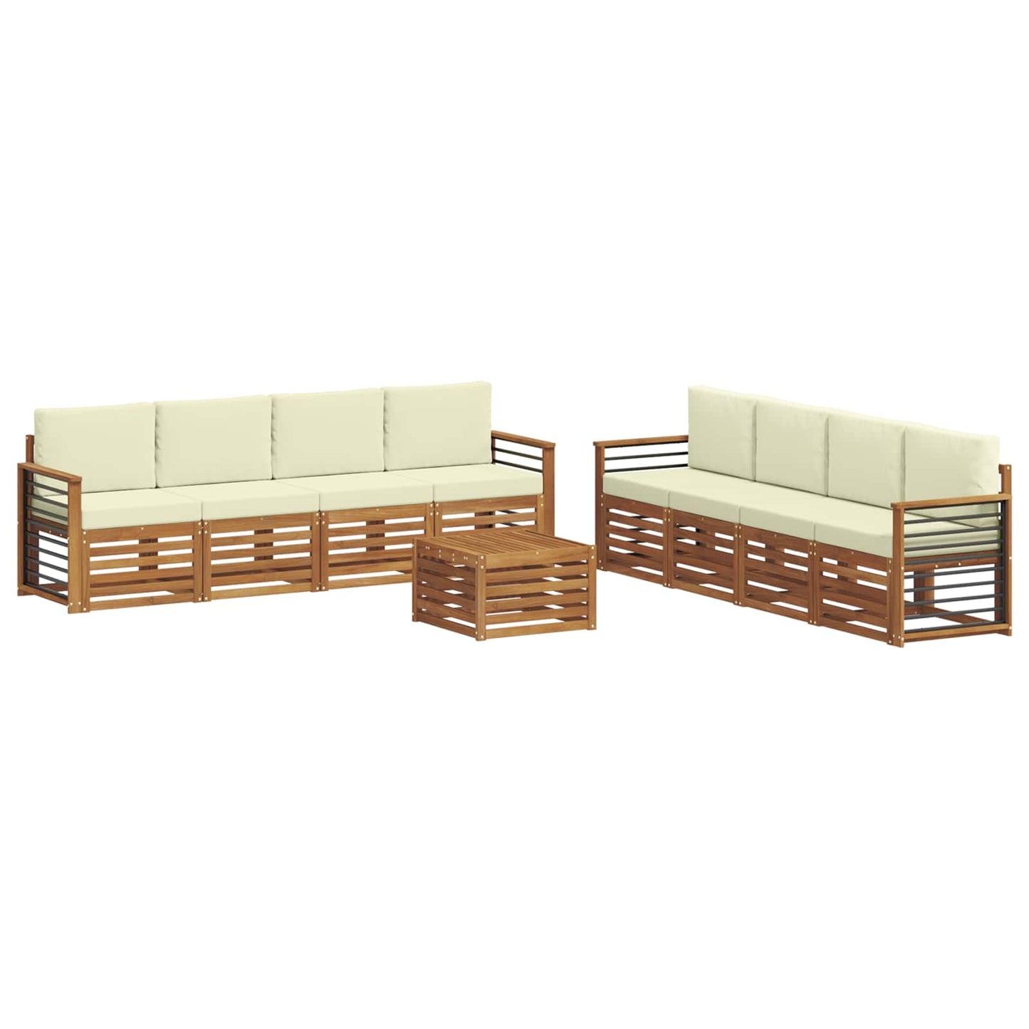 Set divani 9 pcs Naturale e Crema Legno di Acacia Massello