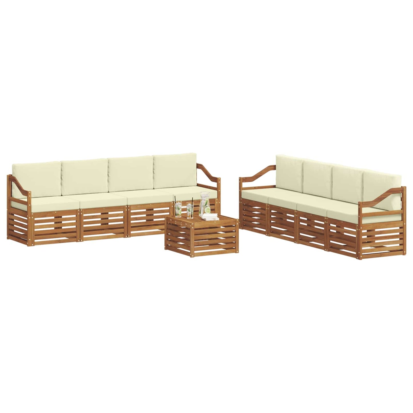Set divani 9 pcs Naturale e Crema Legno di Acacia Massello