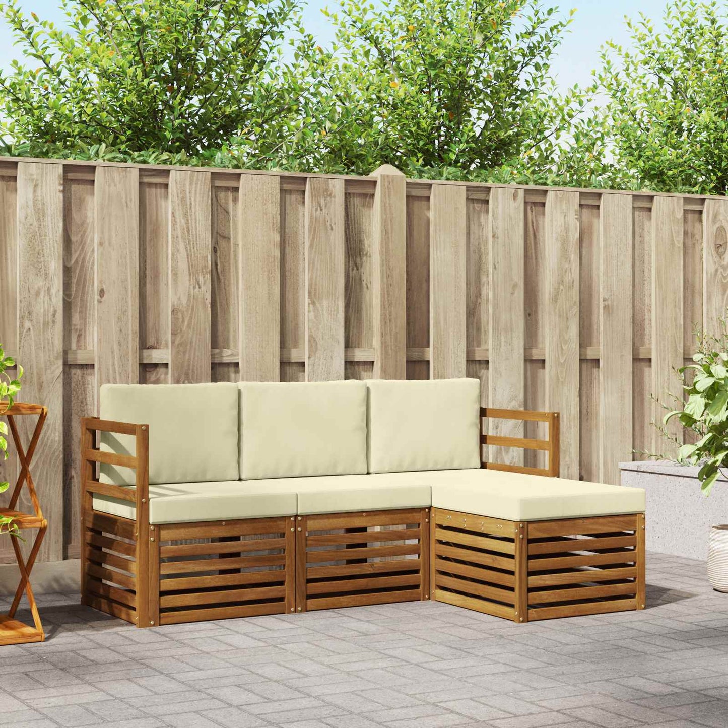 Set divani 4 pcs Naturale e Crema Legno di Acacia Massello
