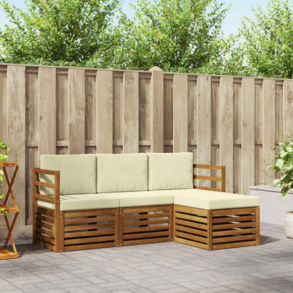 Set divani 4 pcs Naturale e Crema Legno di Acacia Massello
