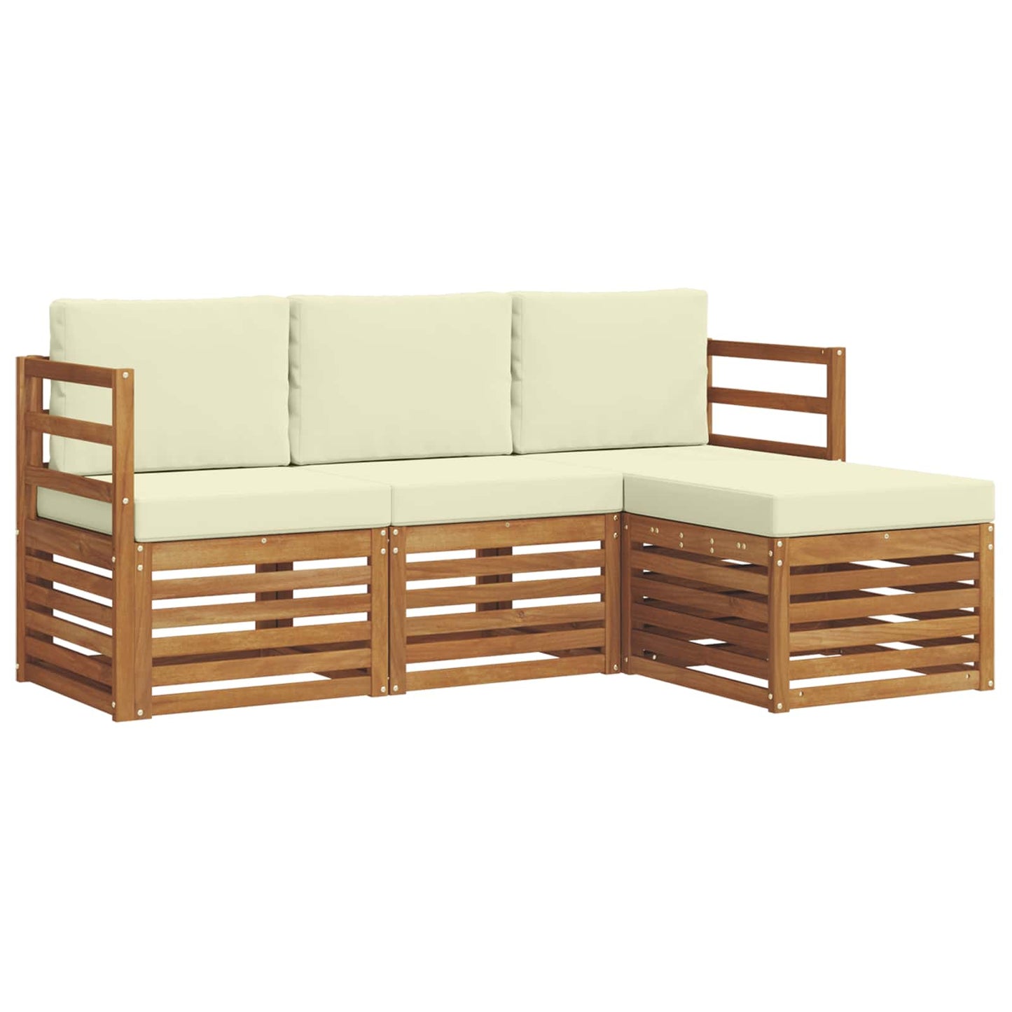 Set divani 4 pcs Naturale e Crema Legno di Acacia Massello