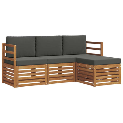 Set divani 4 pcs Naturale e Antracite Legno di Acacia Massello