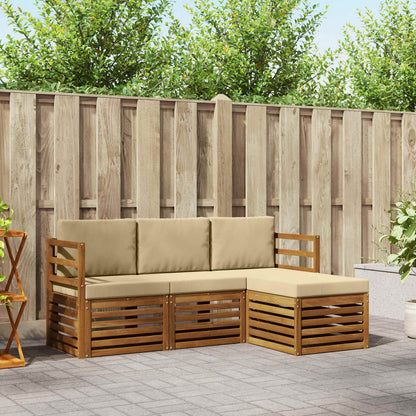 Set divani 4 pcs Naturale e Beige Legno di Acacia Massello