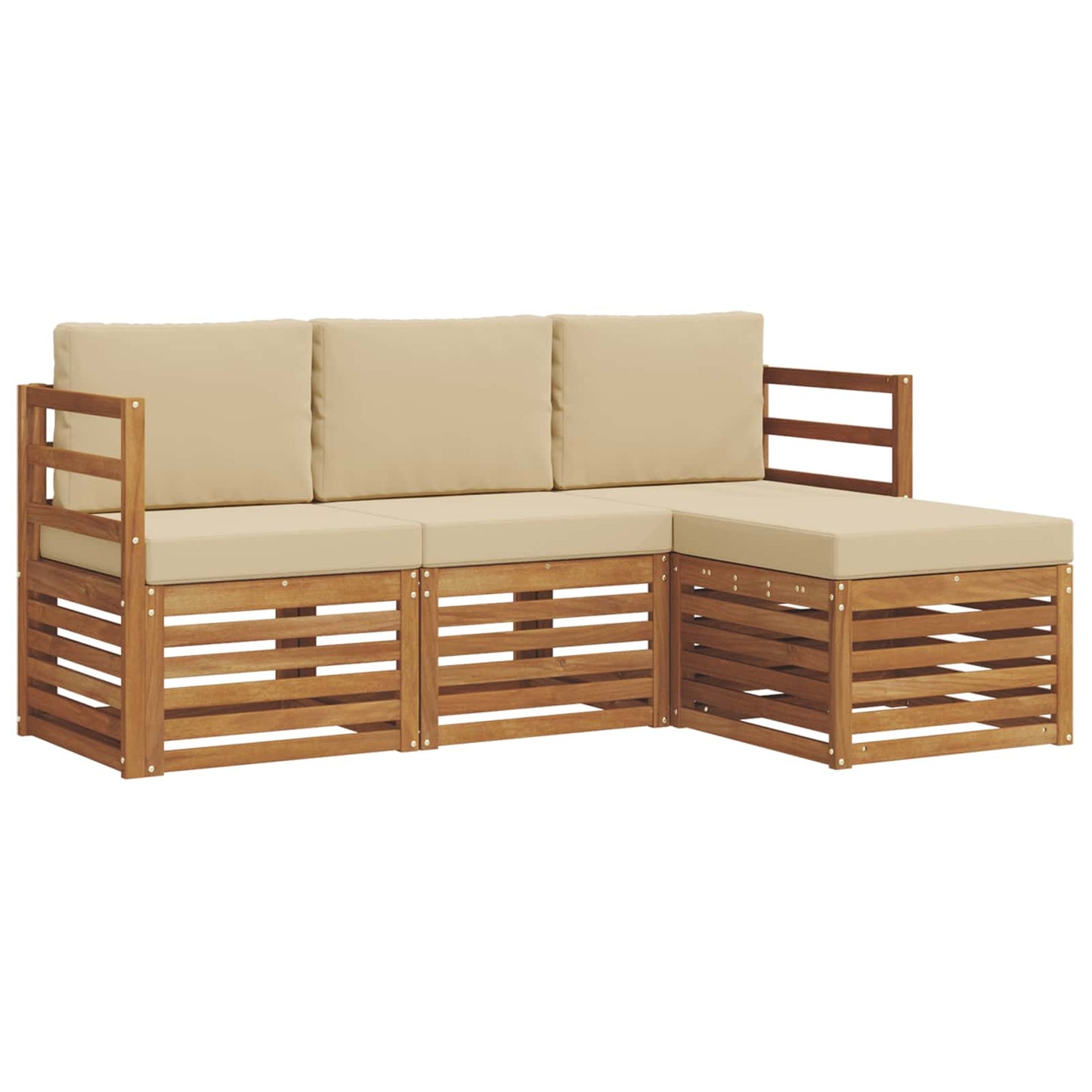 Set divani 4 pcs Naturale e Beige Legno di Acacia Massello