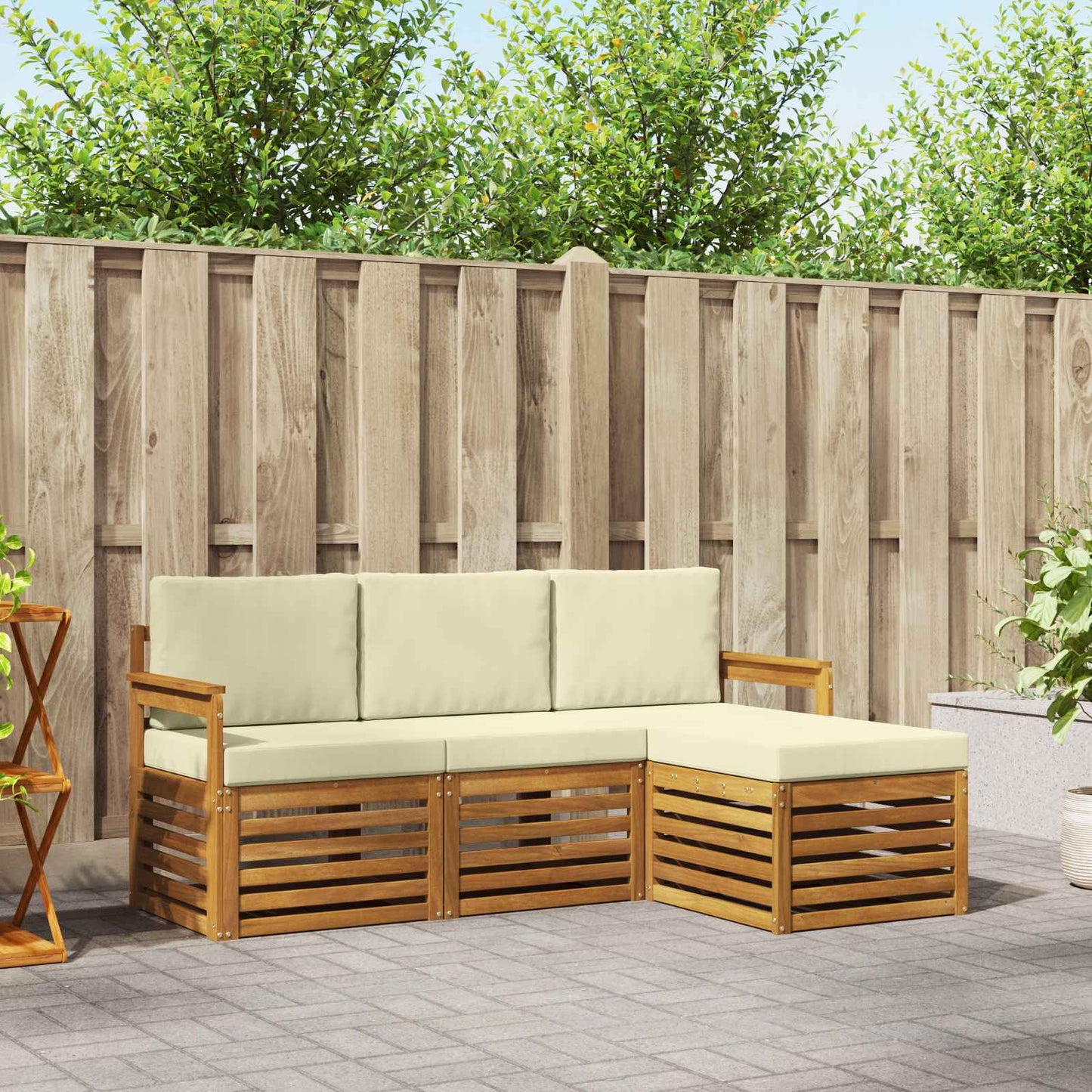 Set divani 4 pcs Naturale e Crema Legno di Acacia Massello