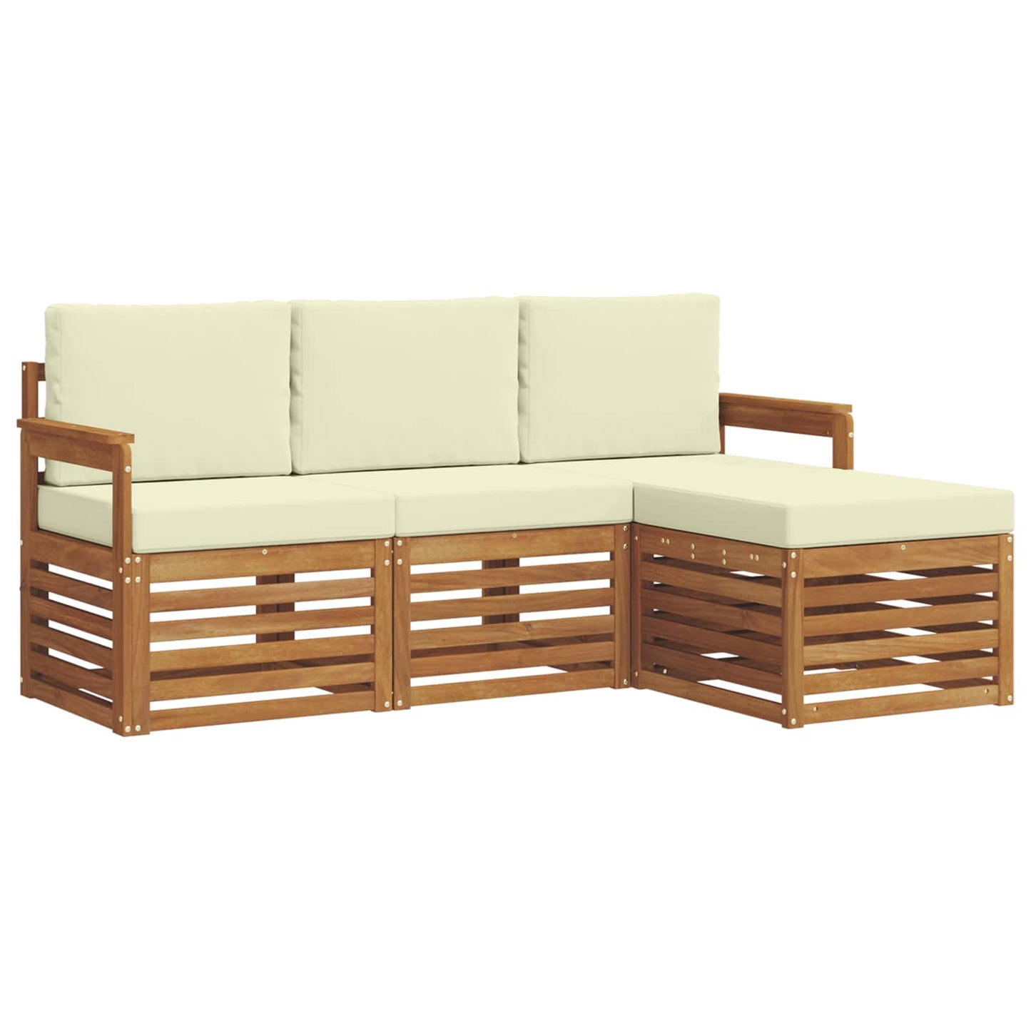 Set divani 4 pcs Naturale e Crema Legno di Acacia Massello