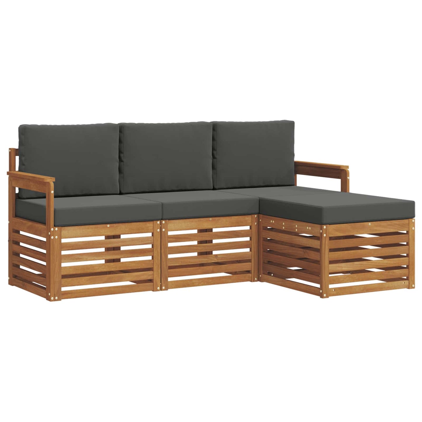 Set divani 4 pcs Naturale e Antracite Legno di Acacia Massello
