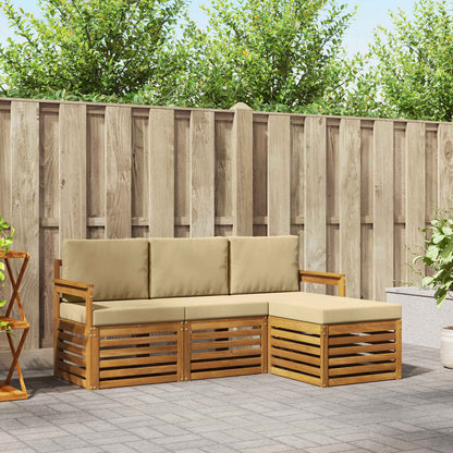 Set divani 4 pcs Naturale e Beige Legno di Acacia Massello