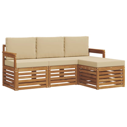 Set divani 4 pcs Naturale e Beige Legno di Acacia Massello