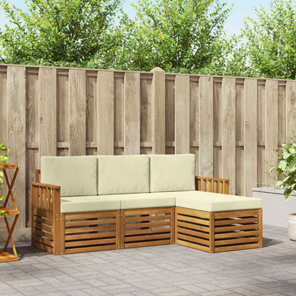 Set divani 4 pcs Naturale e Crema Legno di Acacia Massello