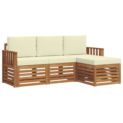 Set divani 4 pcs Naturale e Crema Legno di Acacia Massello