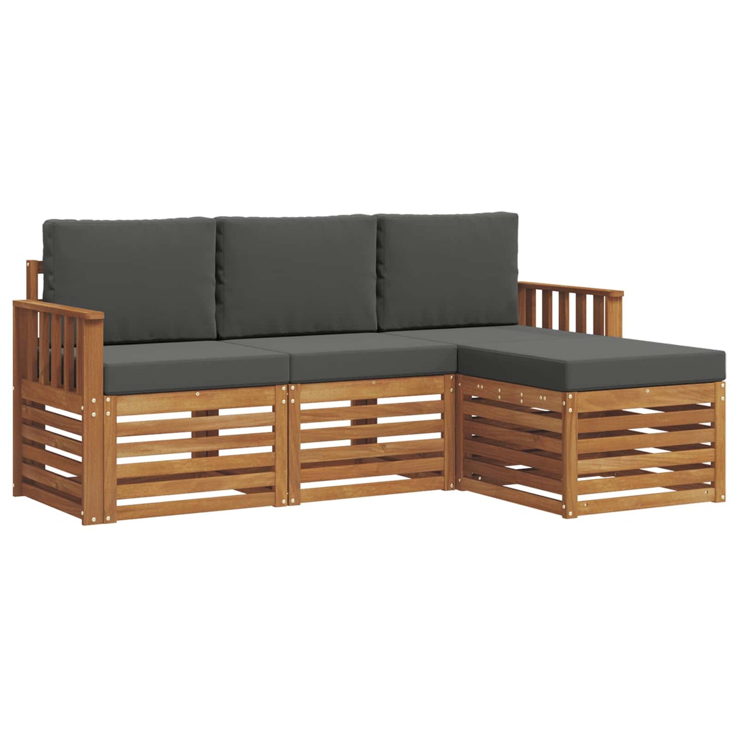 Set divani 4 pcs Naturale e Antracite Legno di Acacia Massello