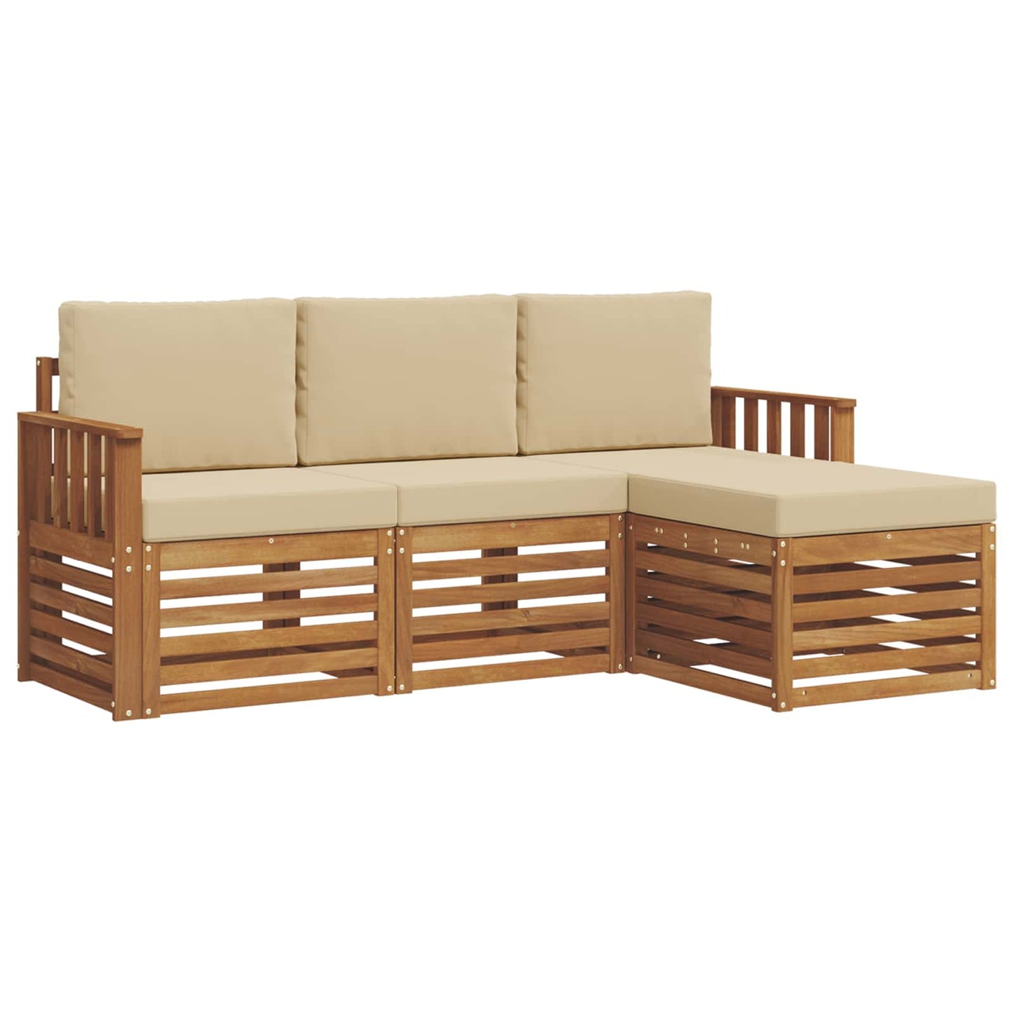 Set divani 4 pcs Naturale e Beige Legno di Acacia Massello