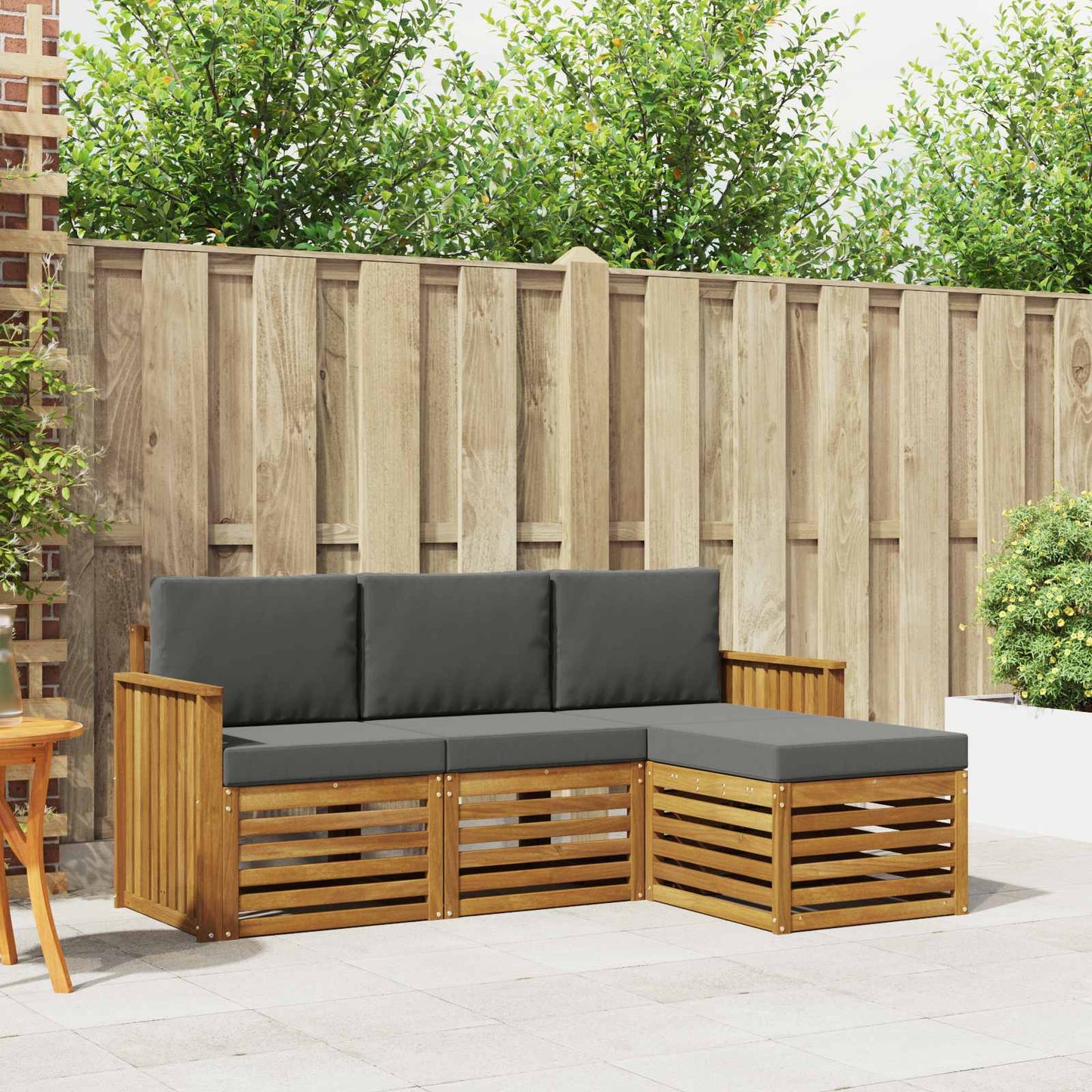 Set divani 4 pcs Naturale e Antracite Legno di Acacia Massello