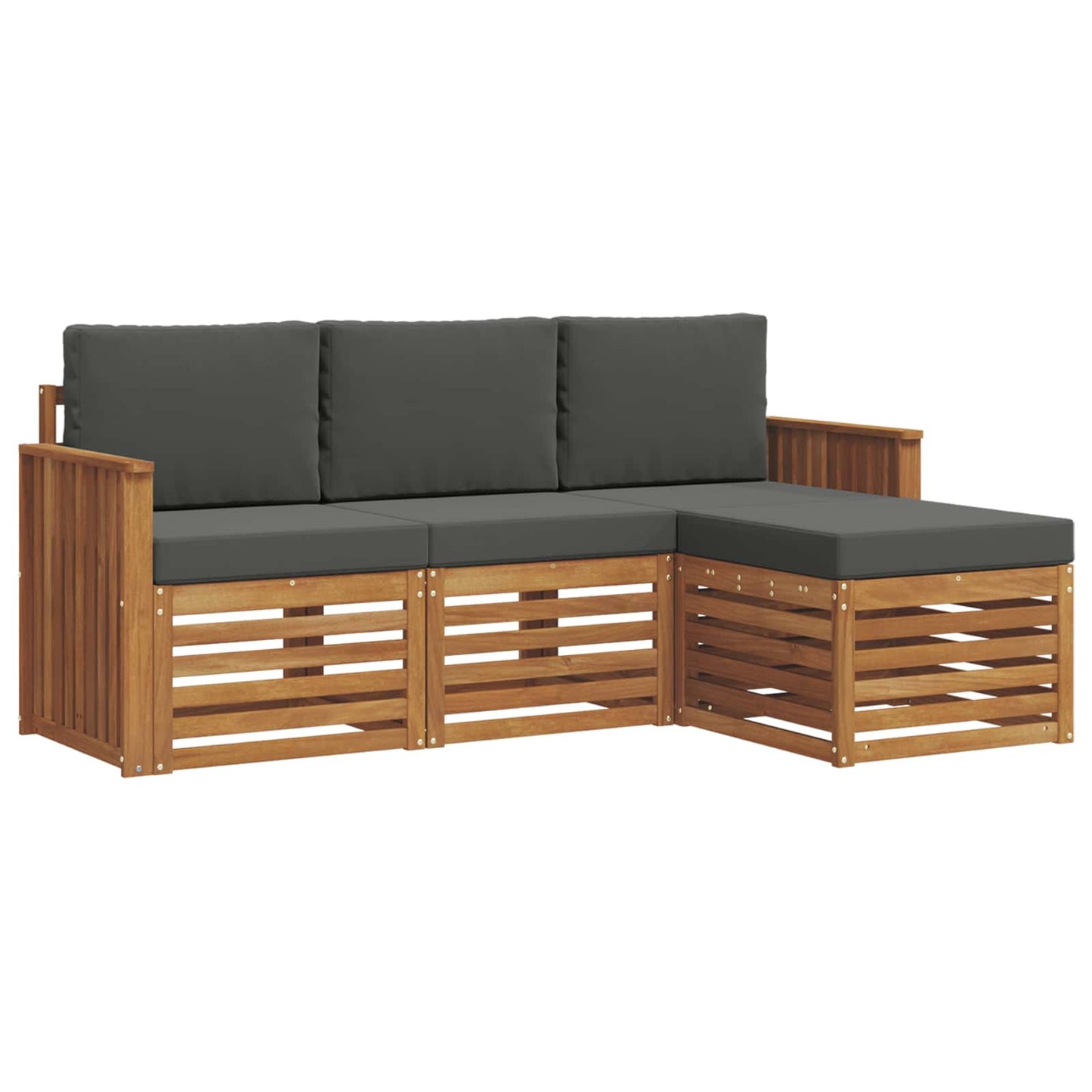 Set divani 4 pcs Naturale e Antracite Legno di Acacia Massello