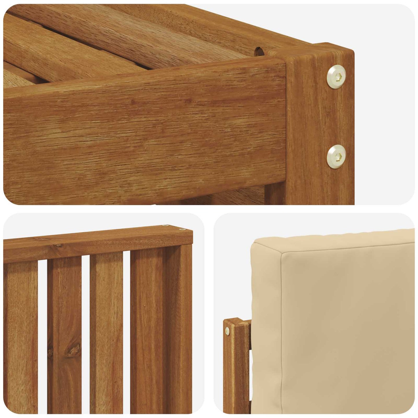Set divani 4 pcs Naturale e Beige Legno di Acacia Massello