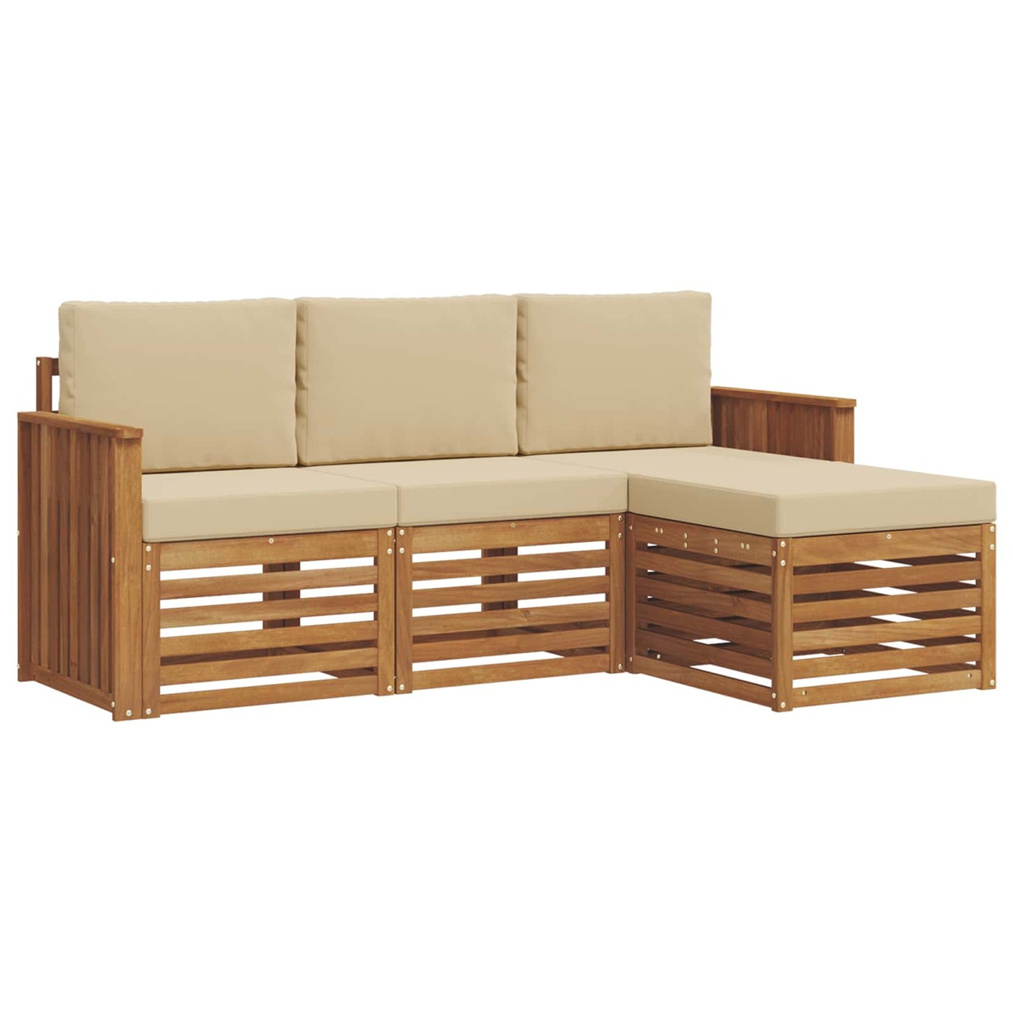 Set divani 4 pcs Naturale e Beige Legno di Acacia Massello