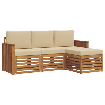 Set divani 4 pcs Naturale e Beige Legno di Acacia Massello