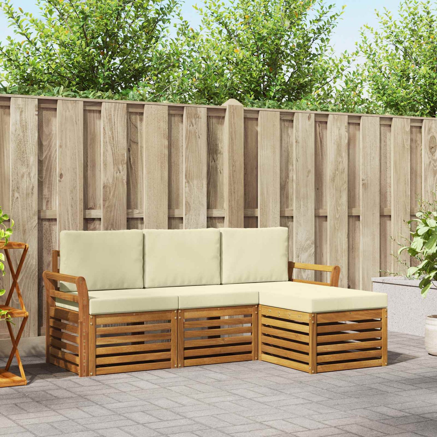 Set divani 4 pcs Naturale e Crema Legno di Acacia Massello
