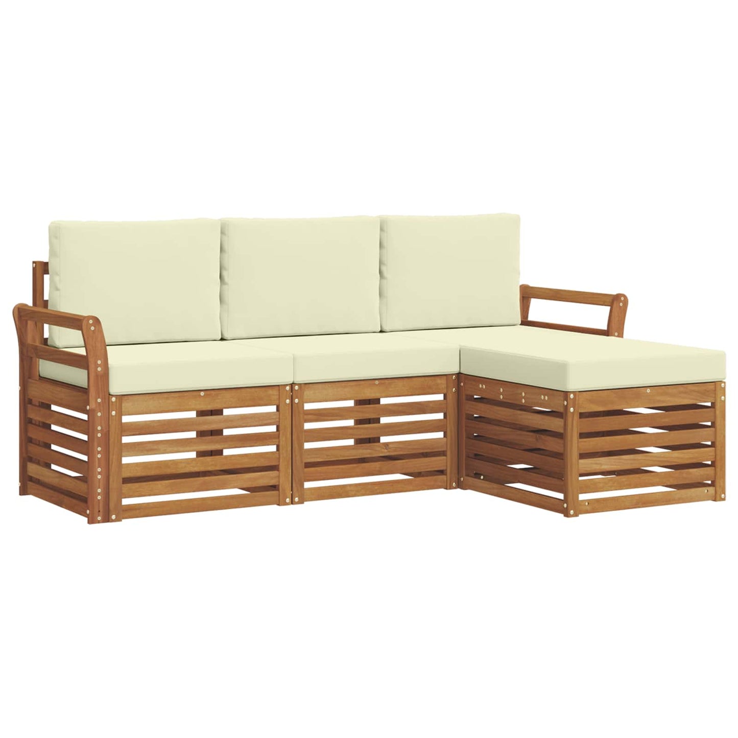 Set divani 4 pcs Naturale e Crema Legno di Acacia Massello