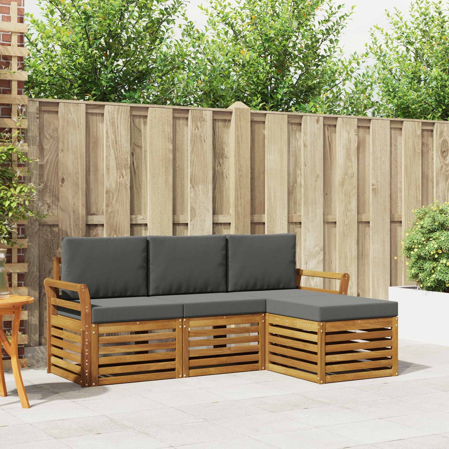 Set divani 4 pcs Naturale e Antracite Legno di Acacia Massello