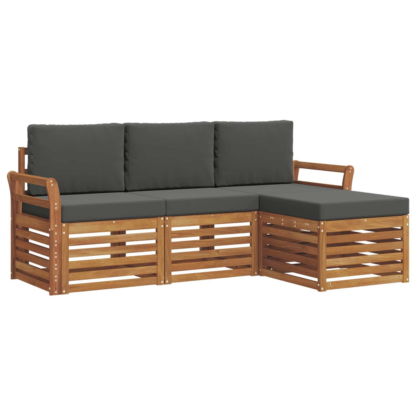 Set divani 4 pcs Naturale e Antracite Legno di Acacia Massello
