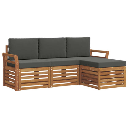 Set divani 4 pcs Naturale e Antracite Legno di Acacia Massello