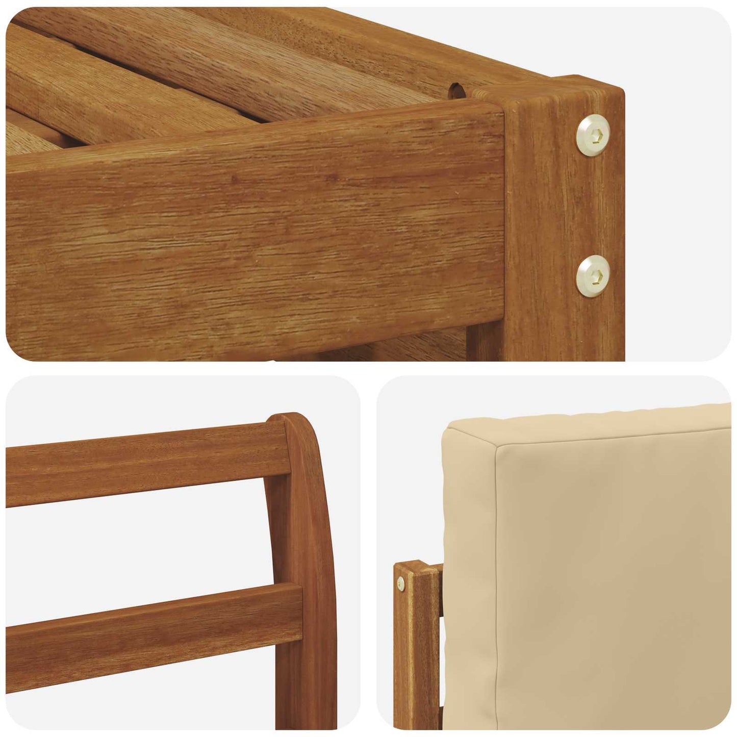 Set divani 4 pcs Naturale e Beige Legno di Acacia Massello