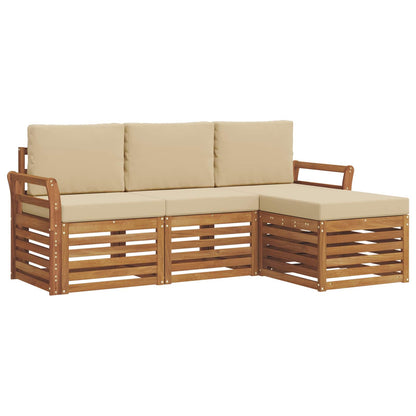 Set divani 4 pcs Naturale e Beige Legno di Acacia Massello