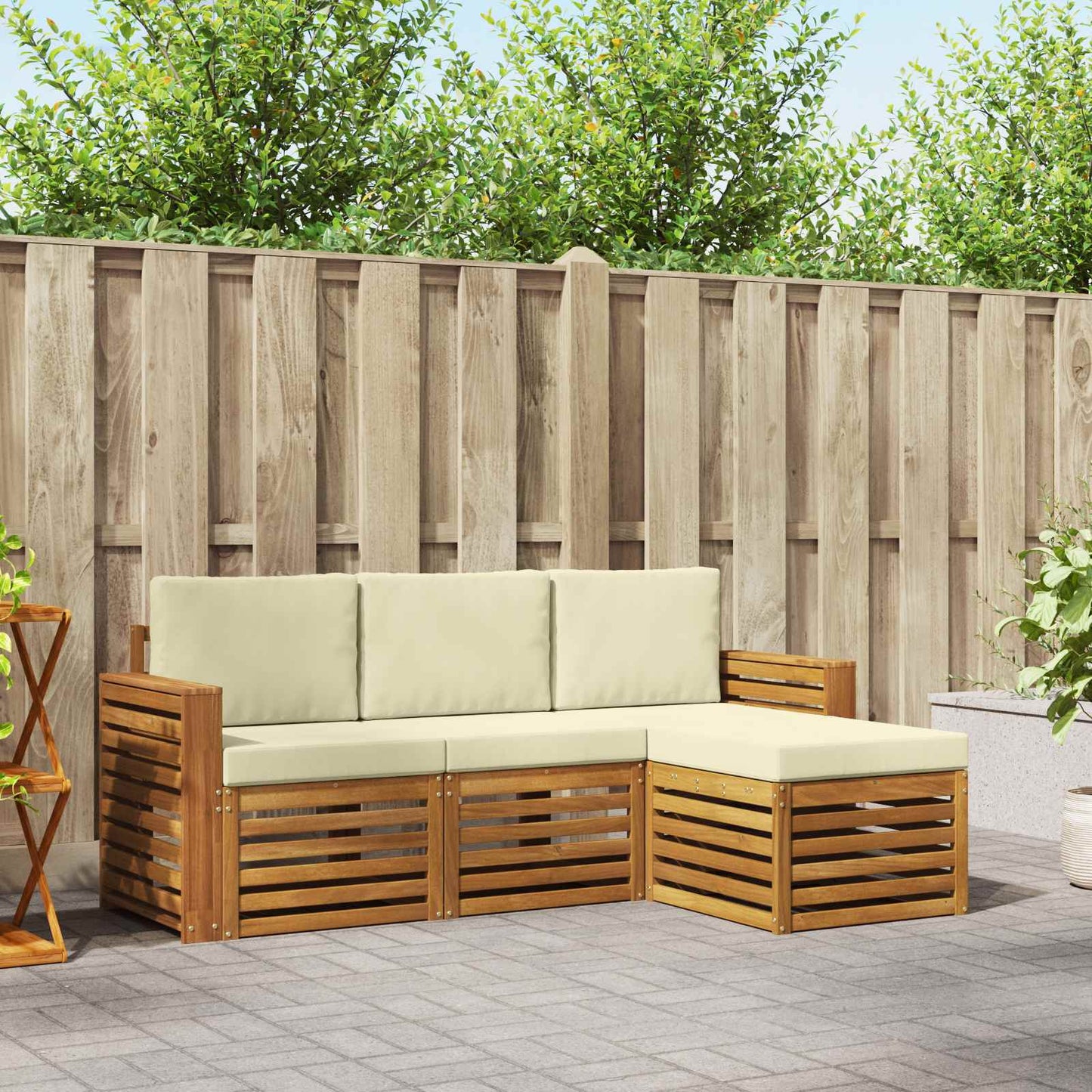 Set divani 4 pcs Naturale e Crema Legno di Acacia Massello
