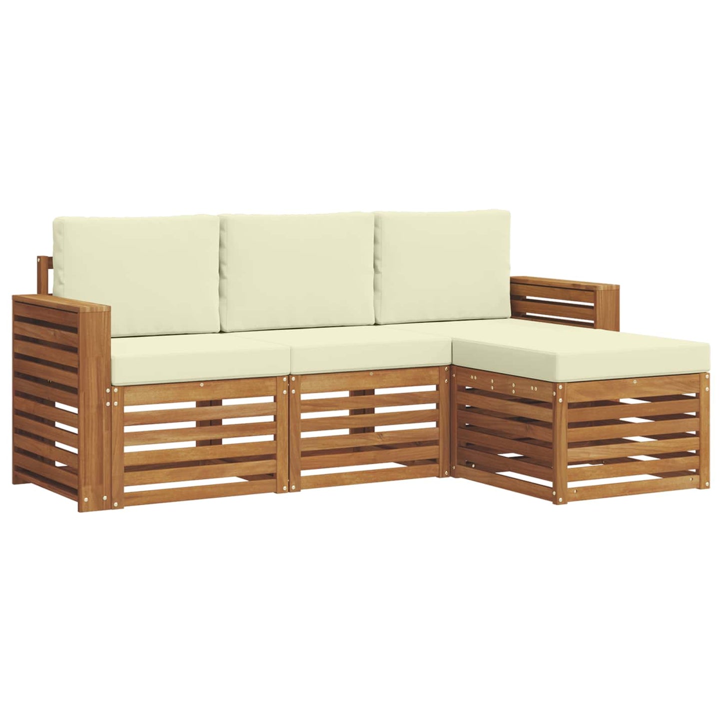 Set divani 4 pcs Naturale e Crema Legno di Acacia Massello