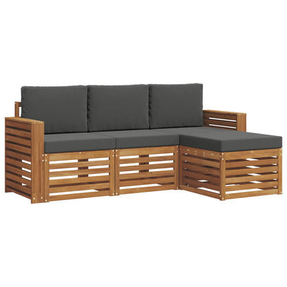Set divani 4 pcs Naturale e Antracite Legno di Acacia Massello