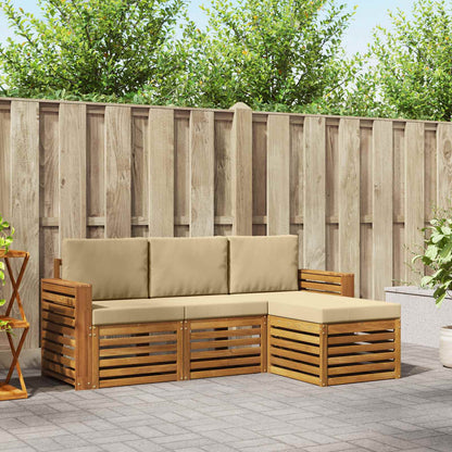 Set divani 4 pcs Naturale e Beige Legno di Acacia Massello