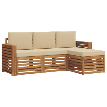Set divani 4 pcs Naturale e Beige Legno di Acacia Massello