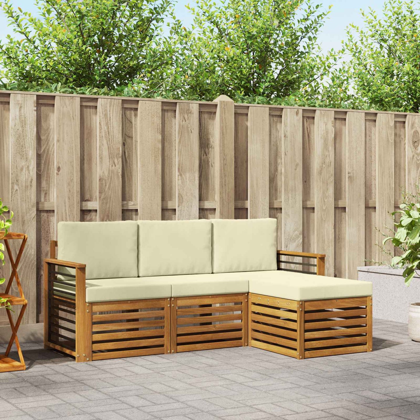 Set divani 4 pcs Naturale e Crema Legno di Acacia Massello