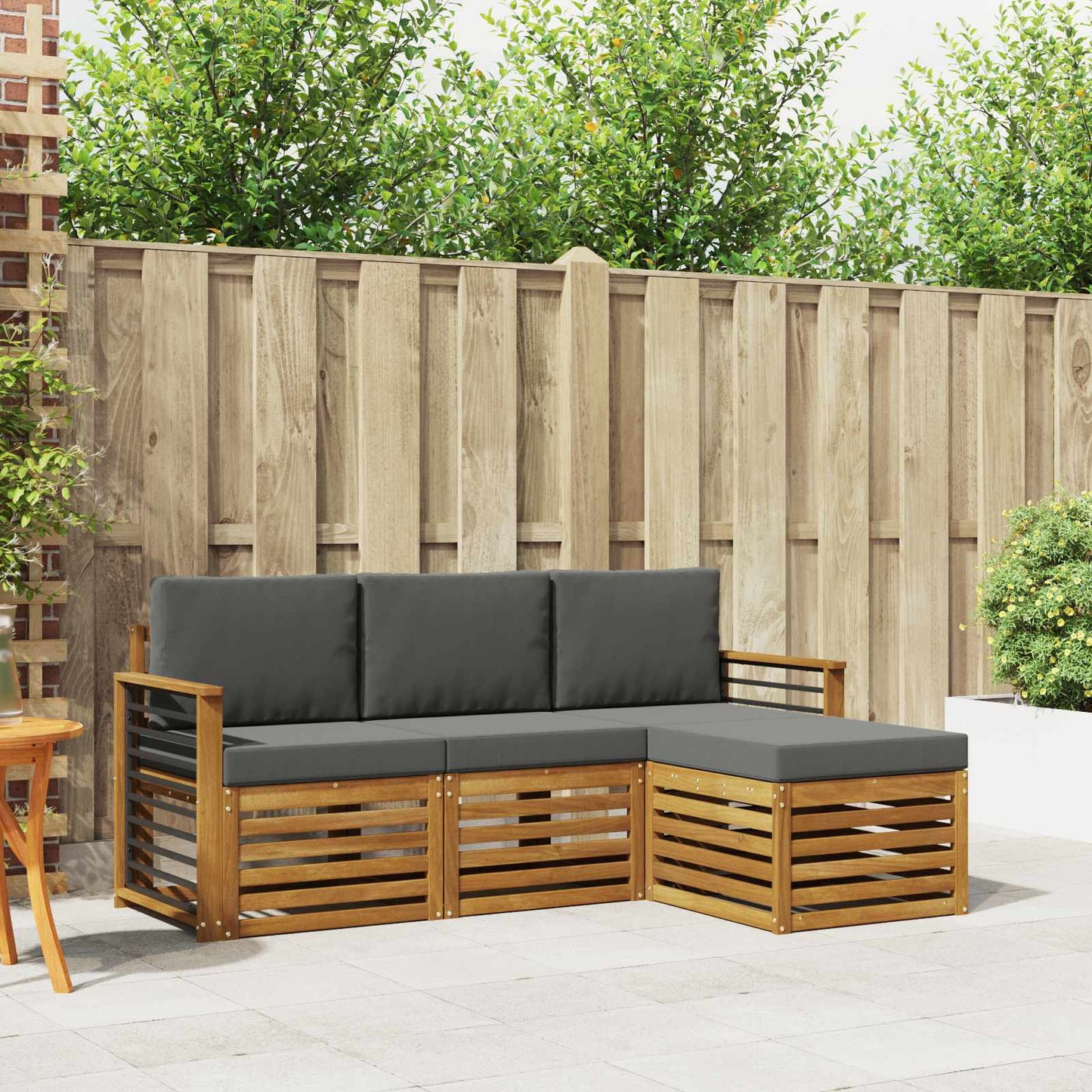 Set divani 4 pcs Naturale e Antracite Legno di Acacia Massello