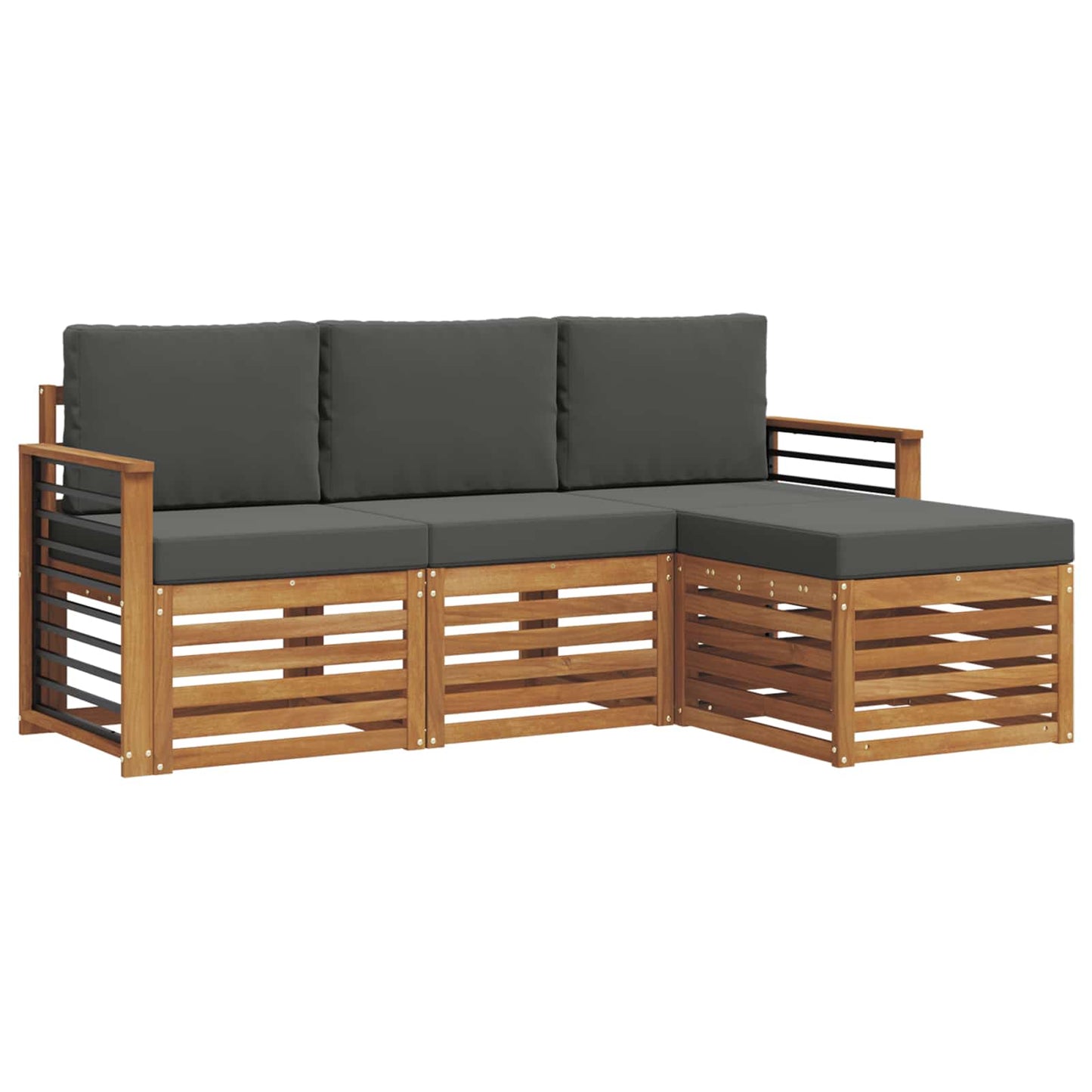 Set divani 4 pcs Naturale e Antracite Legno di Acacia Massello