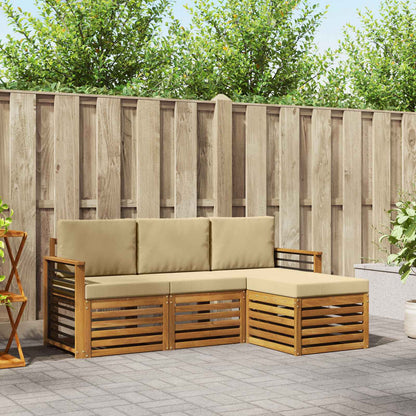 Set divani 4 pcs Naturale e Beige Legno di Acacia Massello