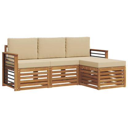 Set divani 4 pcs Naturale e Beige Legno di Acacia Massello