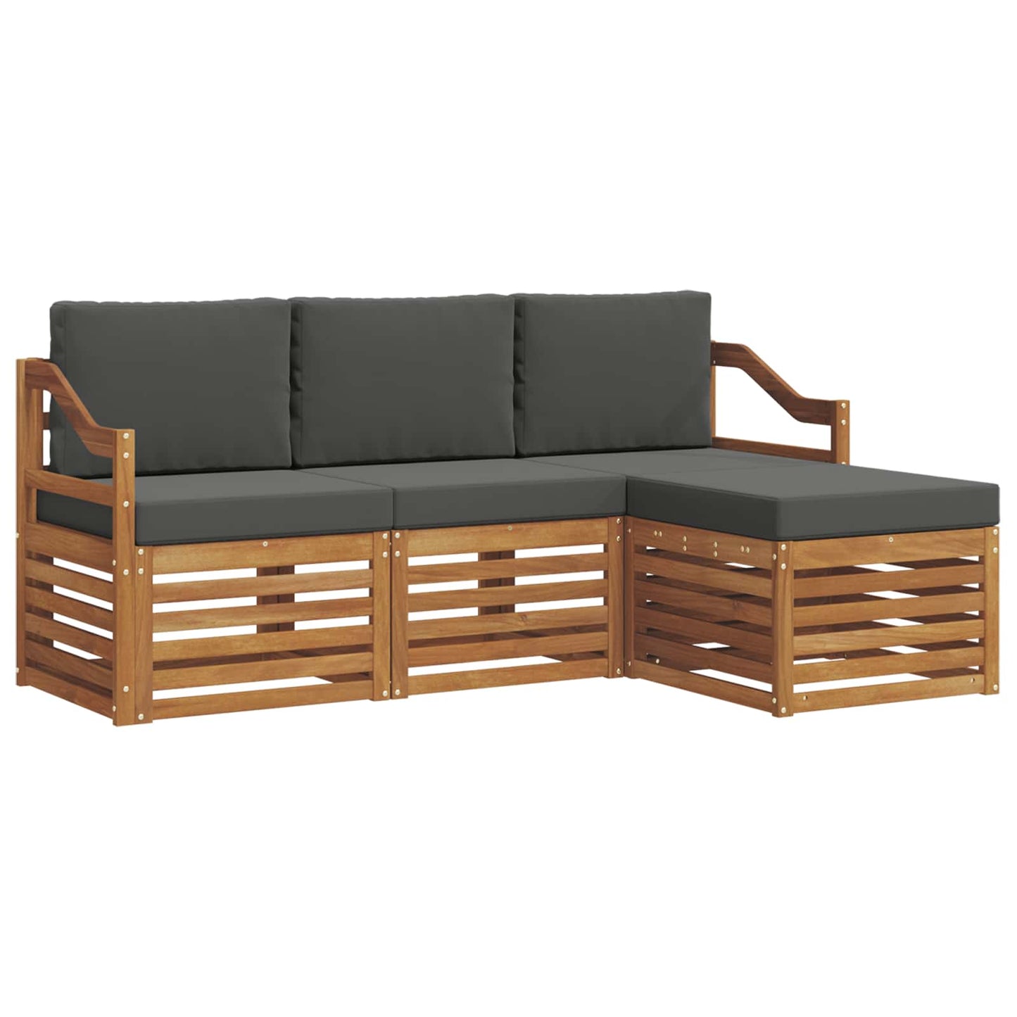 Set divani 4 pcs Naturale e Antracite Legno di Acacia Massello