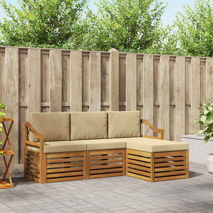 Set divani 4 pcs Naturale e Beige Legno di Acacia Massello