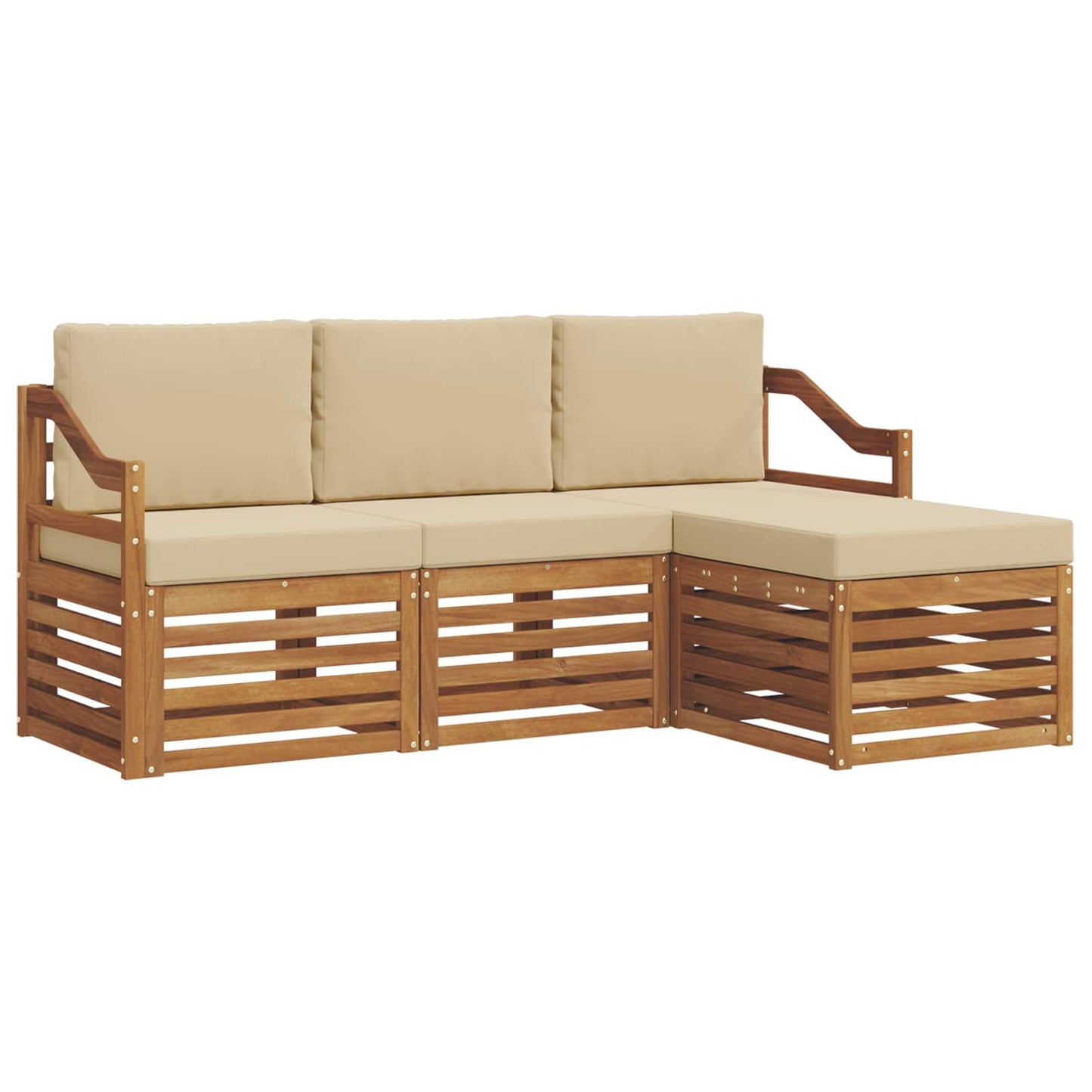 Set divani 4 pcs Naturale e Beige Legno di Acacia Massello