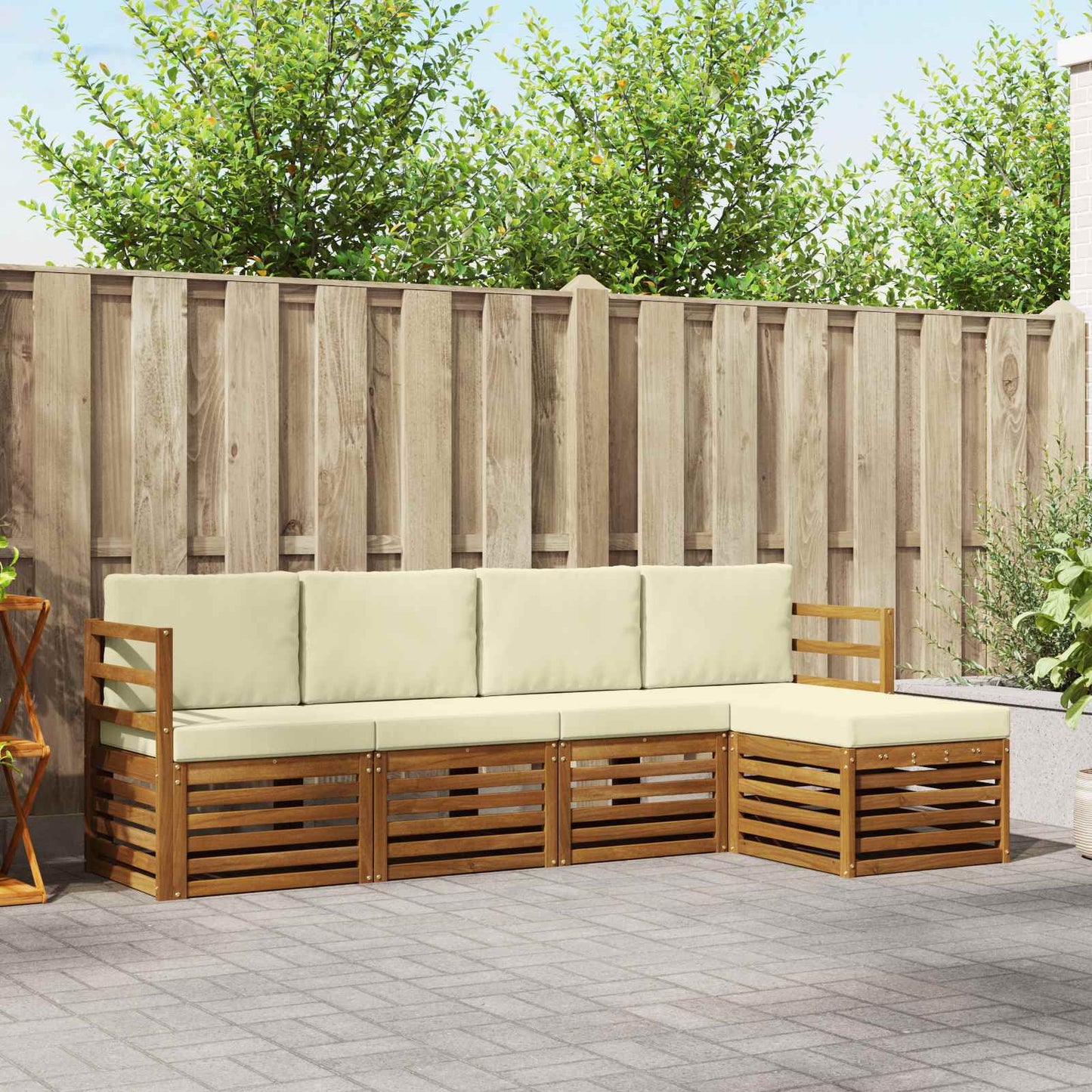 Set divani 5 pcs Naturale e Crema Legno di Acacia Massello