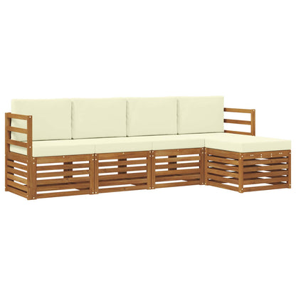 Set divani 5 pcs Naturale e Crema Legno di Acacia Massello