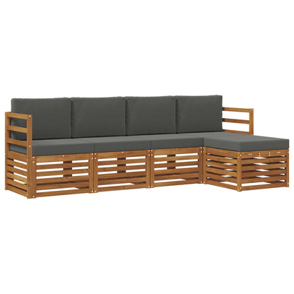 Set divani 5 pcs Naturale e Antracite Legno di Acacia Massello