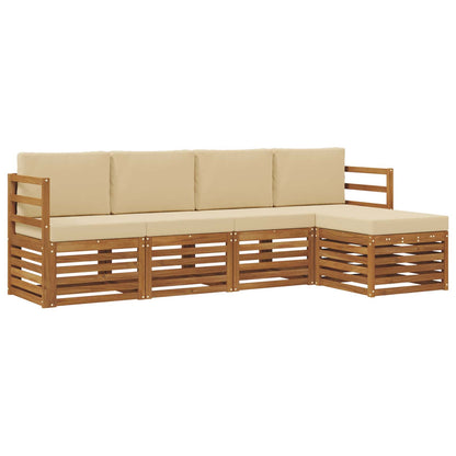 Set divani 5 pcs Naturale e Beige Legno di Acacia Massello