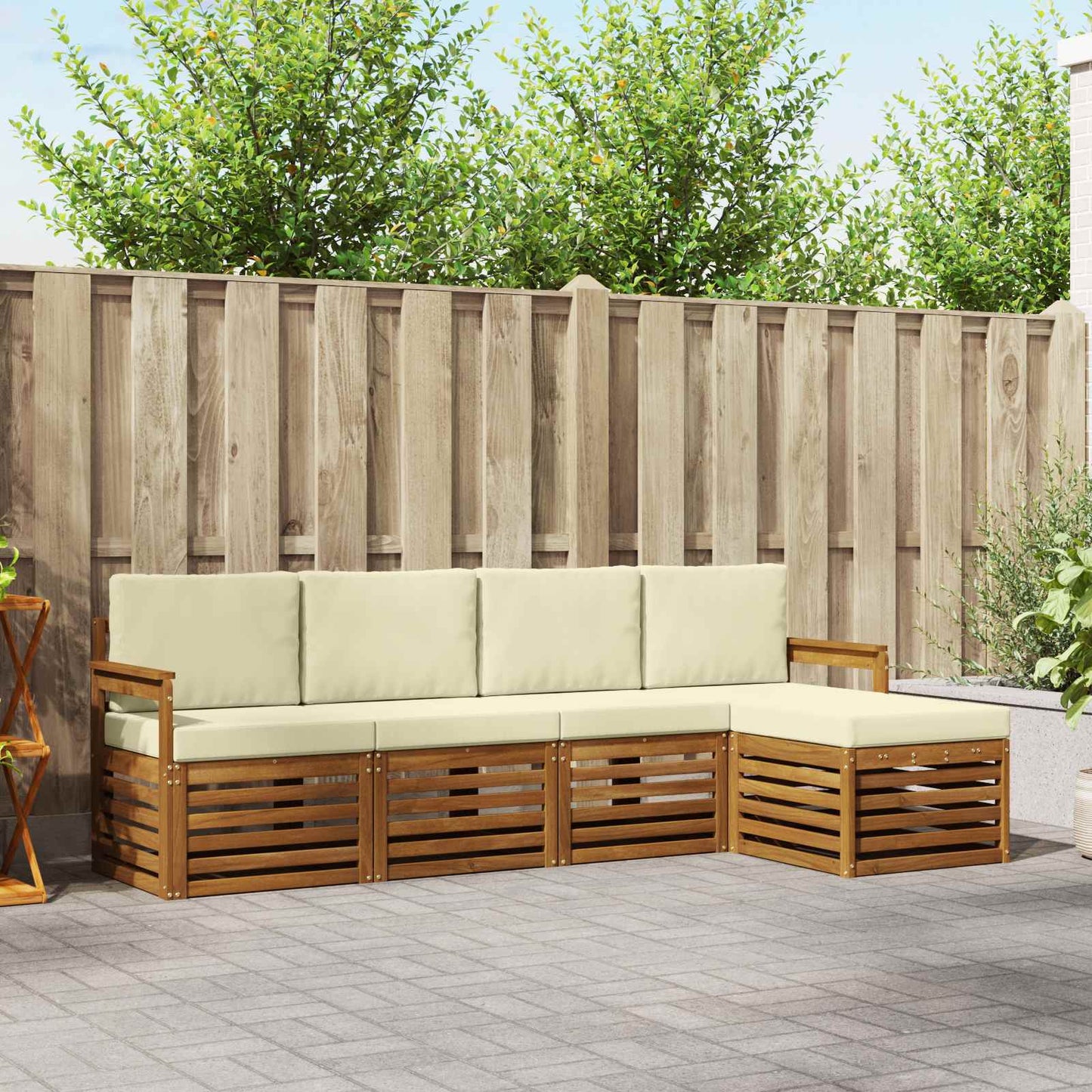 Set divani 5 pcs Naturale e Crema Legno di Acacia Massello
