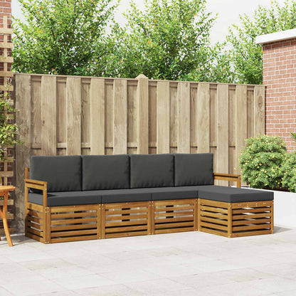 Set divani 5 pcs Naturale e Antracite Legno di Acacia Massello