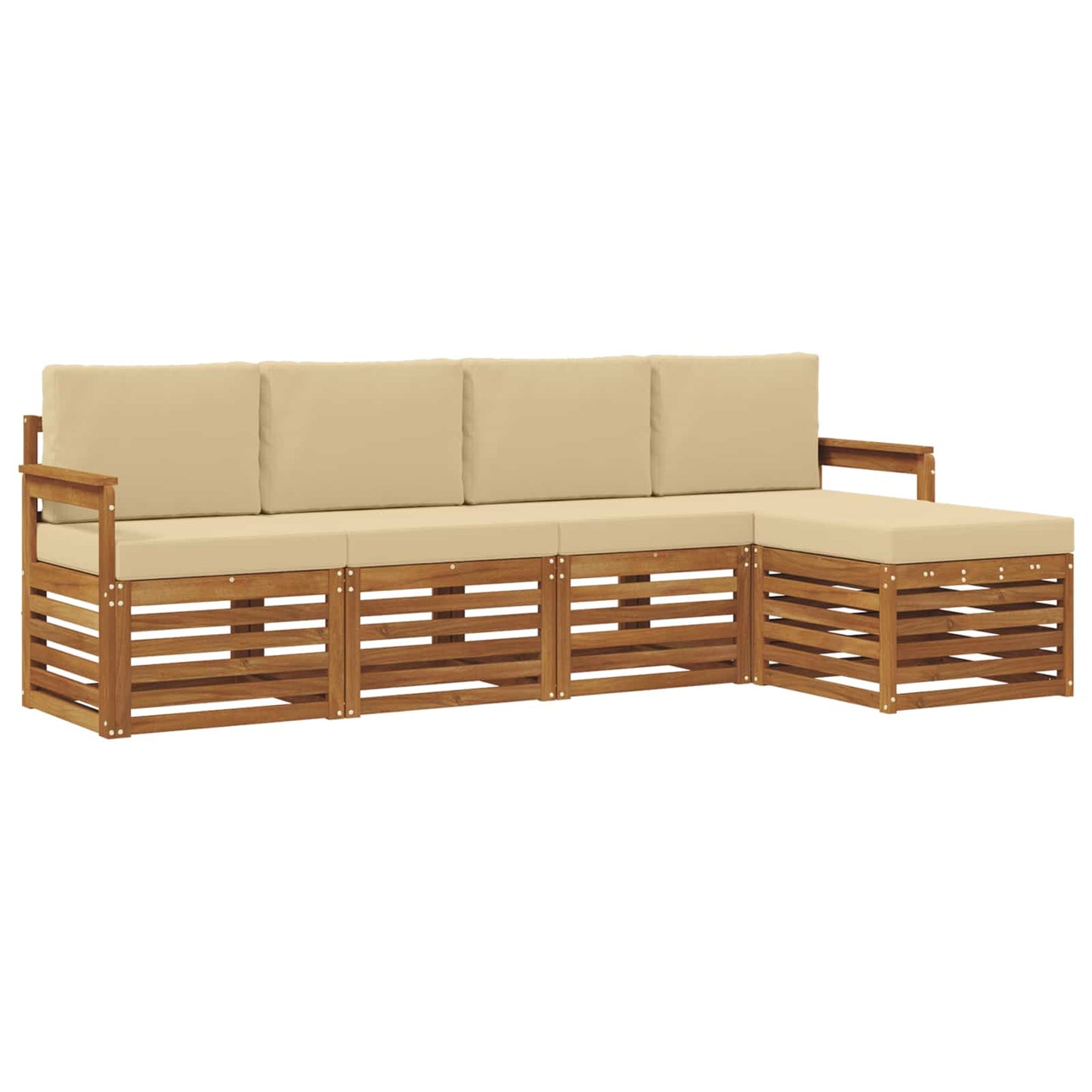 Set divani 5 pcs Naturale e Beige Legno di Acacia Massello