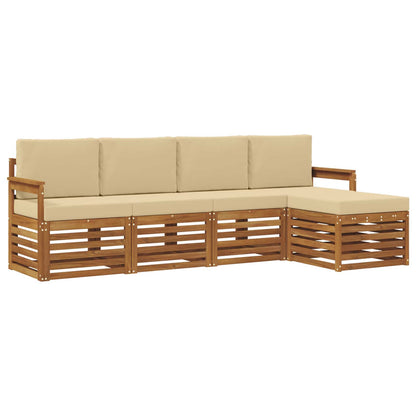Set divani 5 pcs Naturale e Beige Legno di Acacia Massello